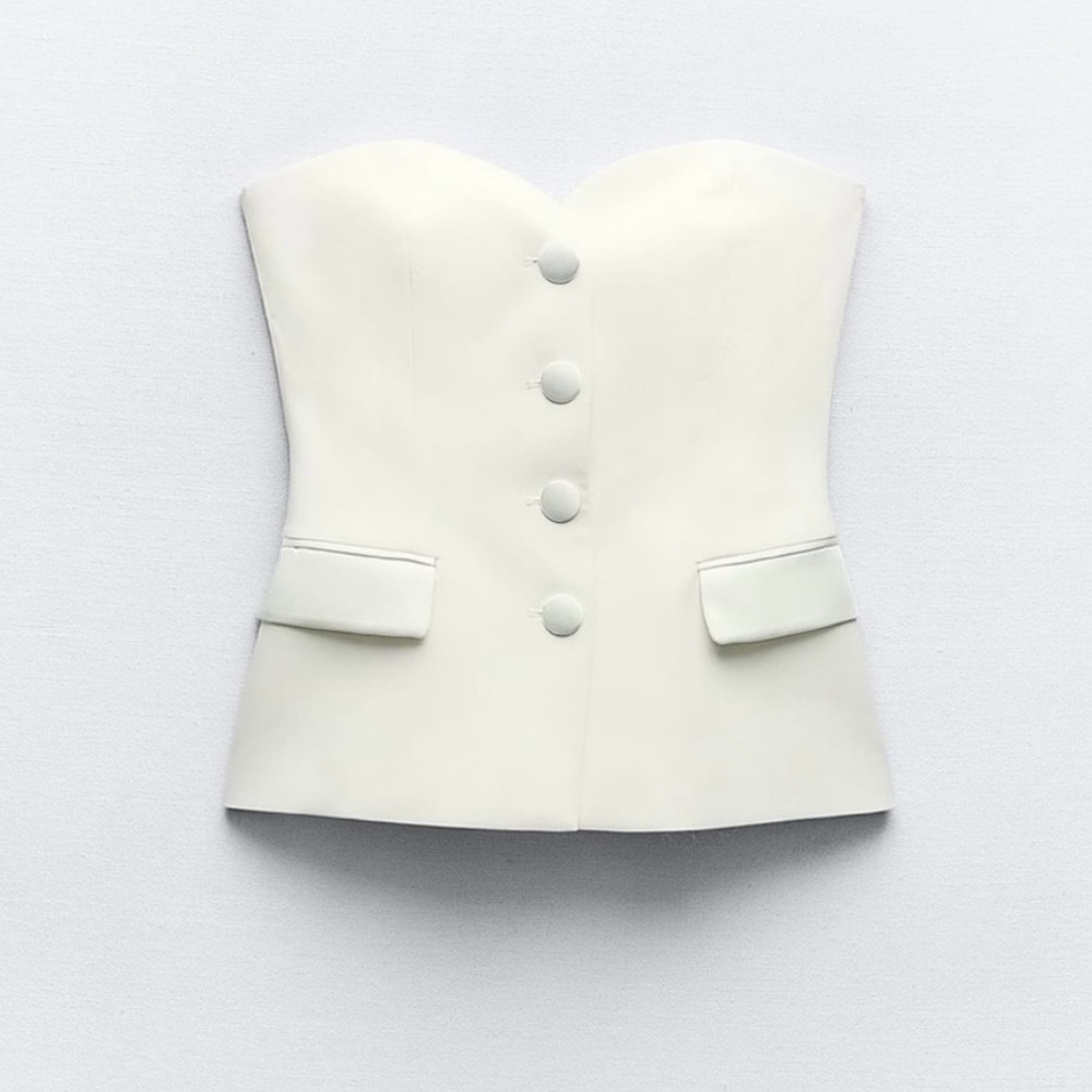 Zara white strapless satin buttons